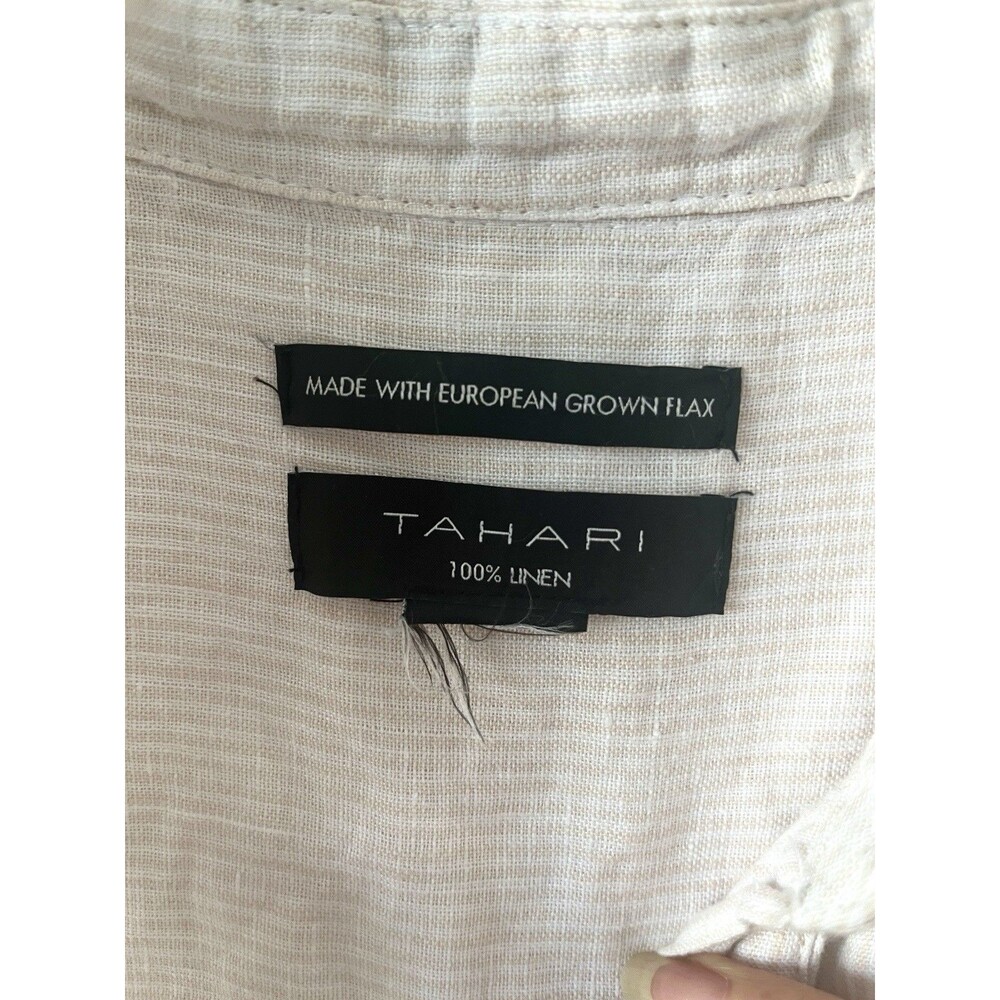 Tahari 100% Linen Dress Oversized Sleeveless Natural Stripe Coastal Lagenlook - Picture 5 of 7